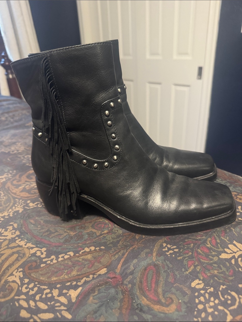 Sam Edelman Fringe Studded Ankle Boots Size 8